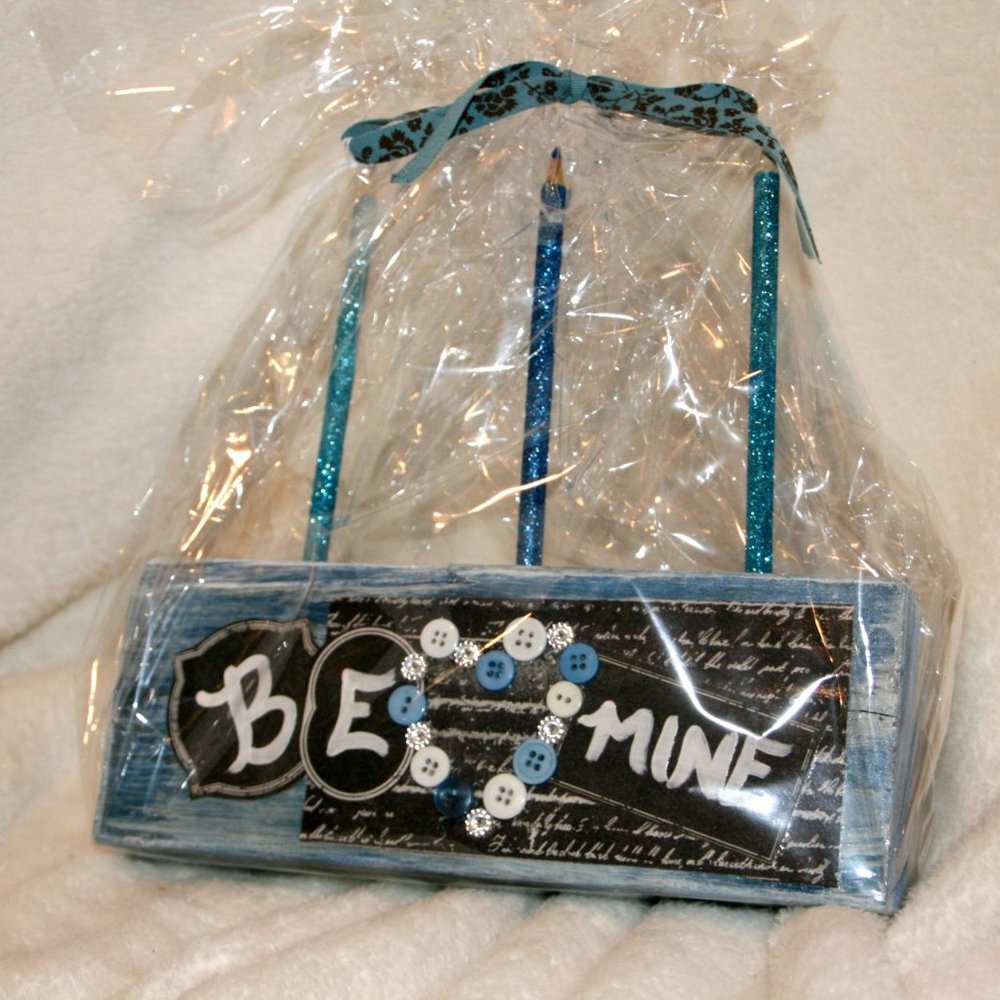 Handmade Wooden Be Mine Pencil or Pen Holder